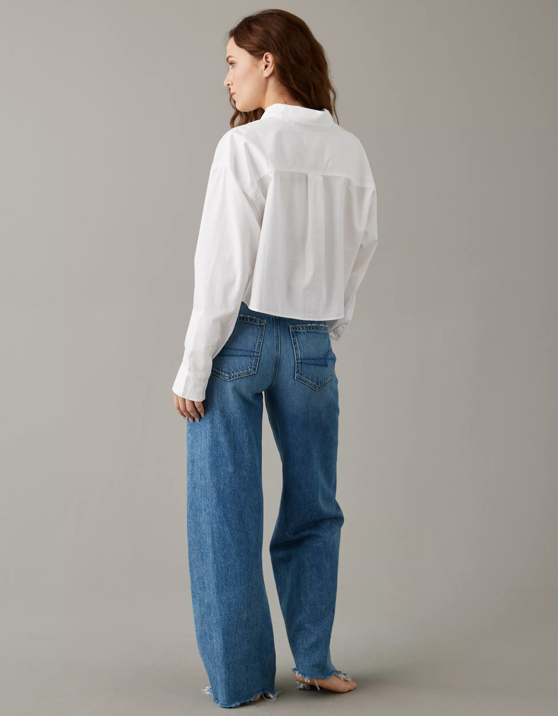 AE Cropped Perfect Button-Up Shirt | American Eagle Outfitters (US & CA)