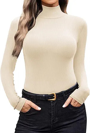 Ekouaer Women Turtleneck Shirt Long Sleeve Layer Tops Basic Ribbed Tees Soft Stretch Thermal Unde... | Amazon (US)