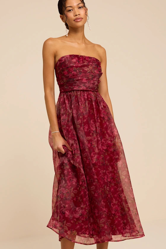 Freddie Berry Floral Organza Midi Dress | Lulus
