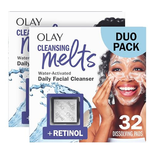 Olay Cleansing Melts + Retinol Face Cleanser, 64 ct. total (2 x 32 ct.), Water-Activated Face Wash to Clean, Tone, and Refresh | Amazon (US)