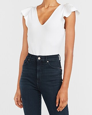 Flutter Sleeve V-Neck Thong Bodysuit | Express