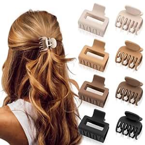 Matte Hair Clips for Women and Girls - Rectangle and Double Row Small Claw Clips for Thin/Medium ... | Amazon (US)