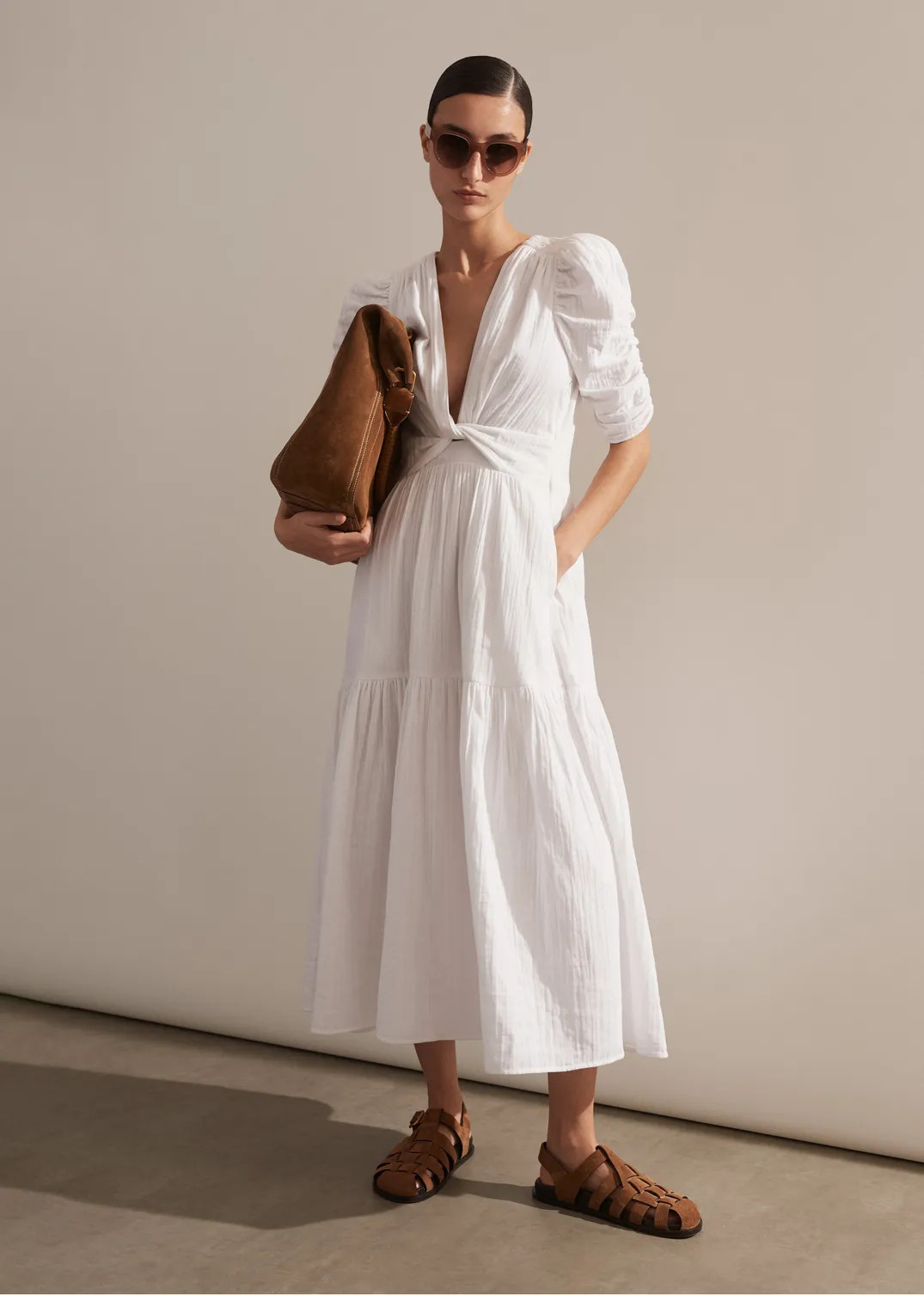 Cheesecloth Gathered Sleeve Maxi Dress | ME+EM US