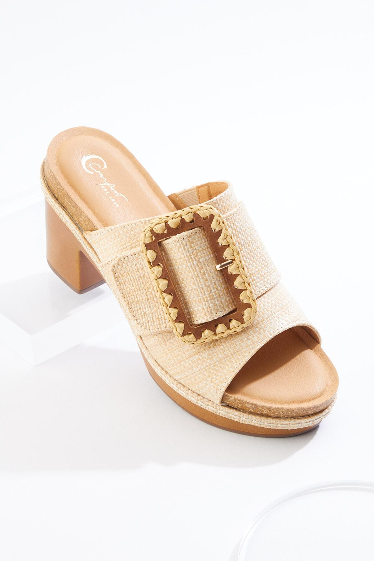 Oversized Buckle Raffia Sandals | Cato Fashions