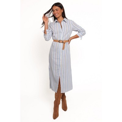 Caprice Long Sleeve Button Down Maxi Dress - Blue Stripe XL | Target