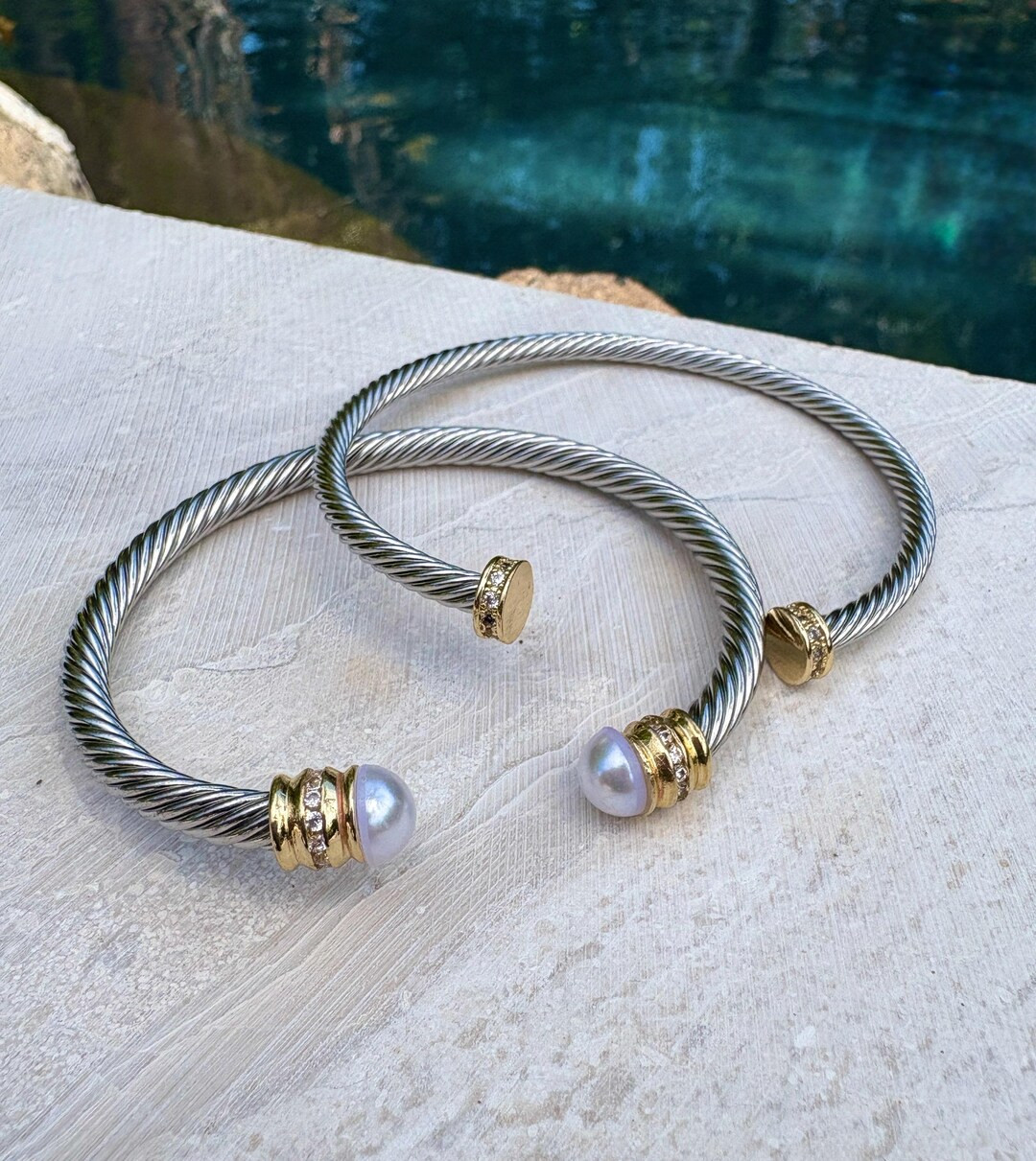 Classic Cable Cuff Bracelet, Bracelet, Bangle, Silver and Gold Bracelet, Two Toned, Gifts for Her... | Etsy (US)