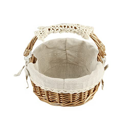 Wicker Basket with Handles, Woven Willow Storage Basket for Picnic,Decoration,Gift,Wedding (Beige Lace) | Amazon (US)