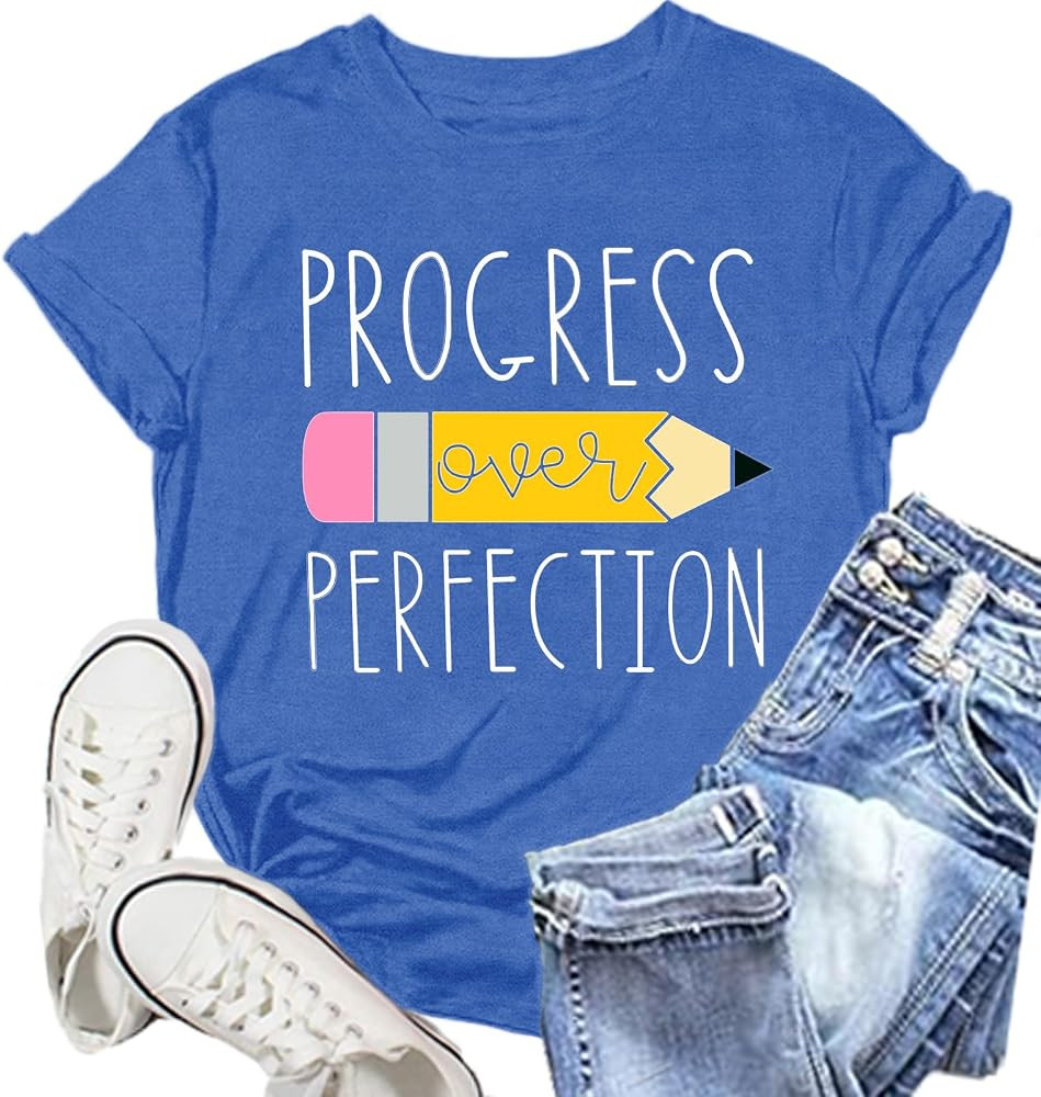 Teacher Shirt for Women Teach Teaching Tshirt Progress Over Perfection Teacher Tee Top | Amazon (US)