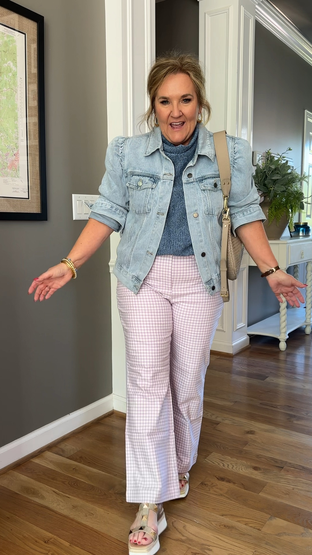 I love this combination of lavender and denim. The short sleeve loose cowl neck sweater is a great spring summerlayer.
Sweater size large 10% off code at Gibson look NANETTE10
Denim jacket size XXL 15% off code NANETTE15
Pants size 12 regular they stretch 12, light weight fabric

Spring layers, denim jacket, LOFT Gibson look spring sweater, spring pants, gingham pants  

#LTKover40 #LTKfindsunder100 #LTKsalealert