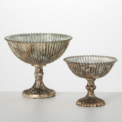 6.5"H and 8.75"H Sullivans Glass Pedestal Bowl - Set of 2, Silver | Target