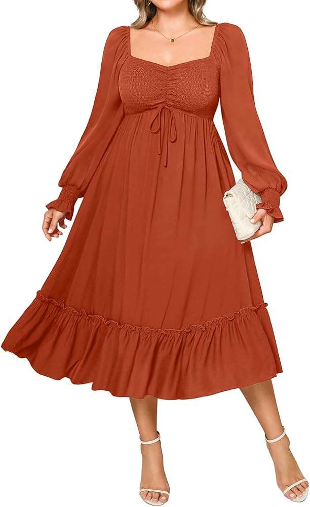 Pinup Fashion Women Plus Size Casual Puff Sleeve Sweetheart Neckline Smocked Short Summer Babydol... | Amazon (US)