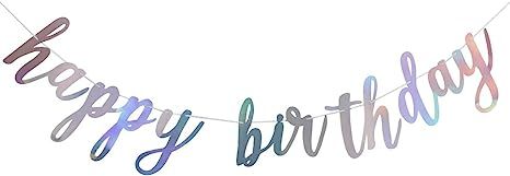 Shiny Happy Birthday Banner Sign Garland- Happy Birthday Sign,Silver Birthday Sign,Iridescent Bab... | Amazon (US)