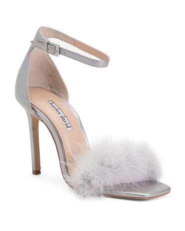 Leather Esquire Faux Feather Heeled Sandals For Women | TJ Maxx