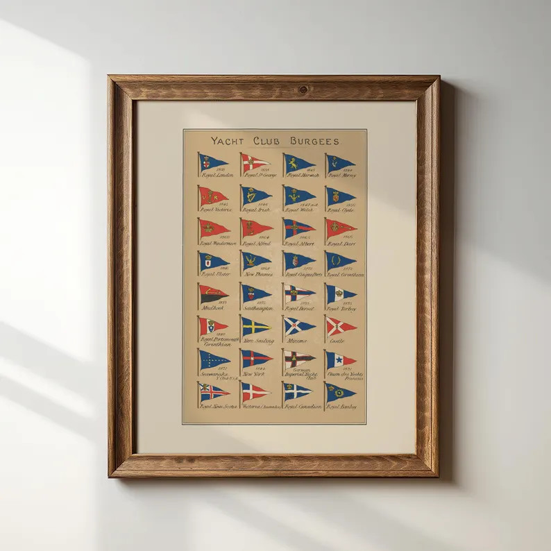 Antique Yacht Club Sailing Flag Burgees | Vintage Nautical Art | Physical Giclee Print - Etsy | Etsy (US)