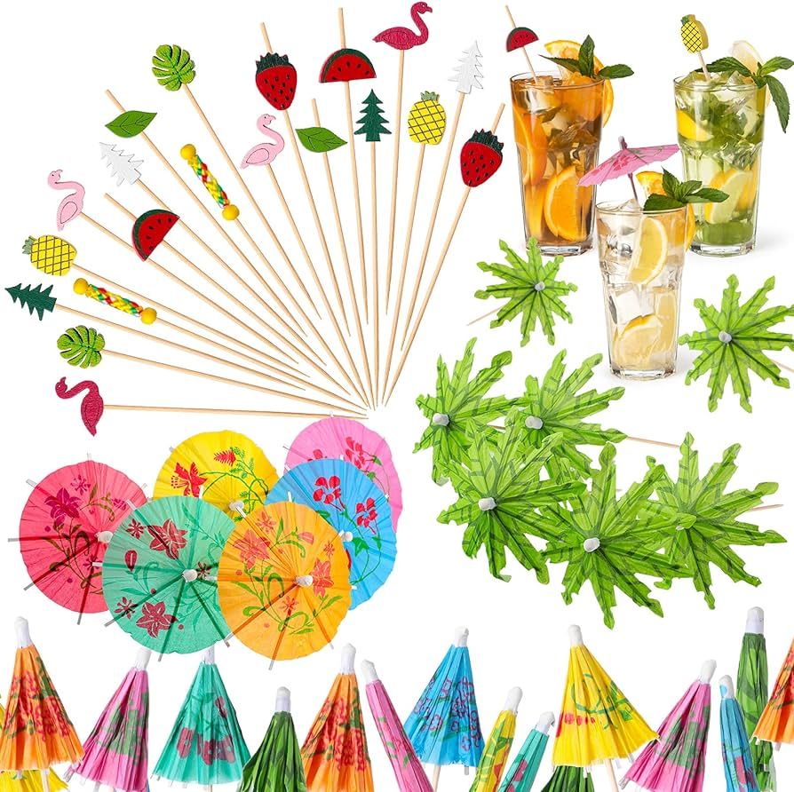 160 Pieces Cocktail Picks 4.7 Inch Fruit Sticks Bamboo Toothpicks Green Tropical Coconut Palm Sum... | Amazon (US)