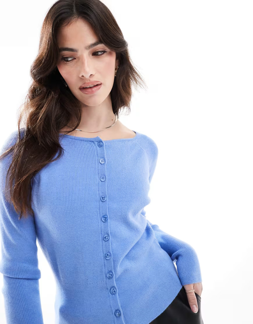 ASOS DESIGN fitted ribbed cardigan in baby blue | ASOS (Global)