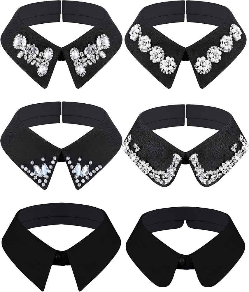 6 Pieces Rhinestones Half Shirt Blouse Dickey Collar Fake Collar Rhinestone Shirt Detachable Coll... | Amazon (US)