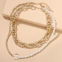 2pcs Faux Pearl Beaded Necklace | SHEIN