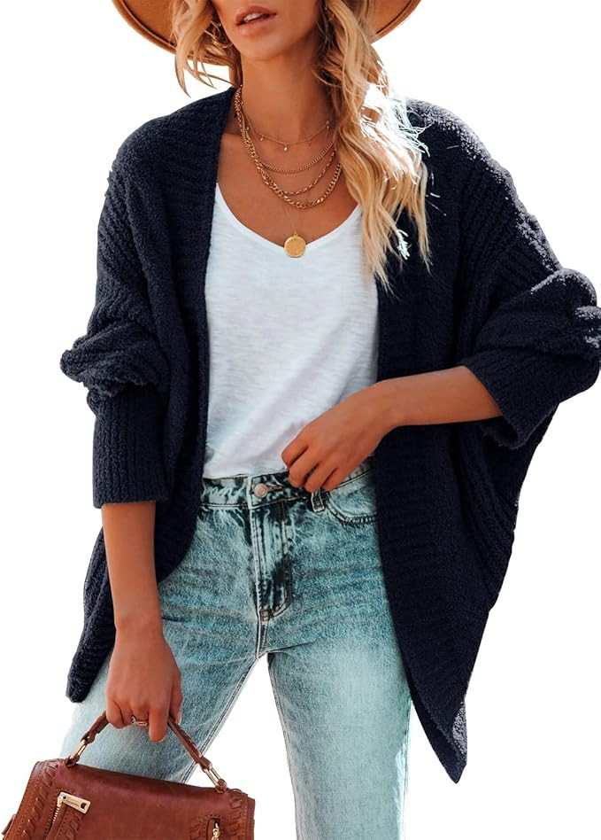 JayGate Women's Cardigan Sweater Open Front Fuzzy Batwing Sleeve Outwear Oversized Cable Knit Cas... | Amazon (US)
