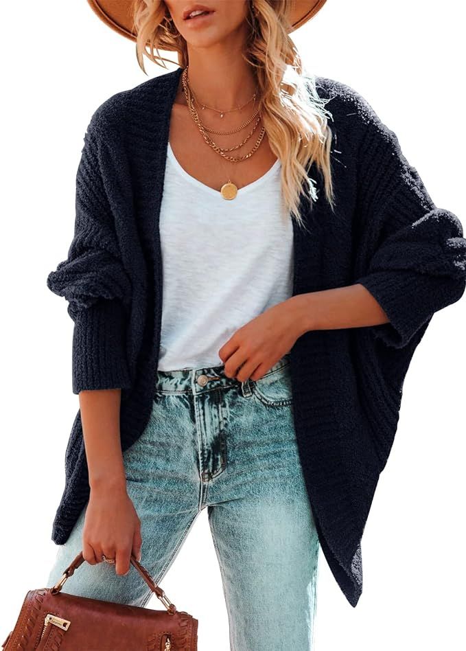 JayGate Women's Cardigan Sweater Open Front Fuzzy Batwing Sleeve Outwear Oversized Cable Knit Cas... | Amazon (US)