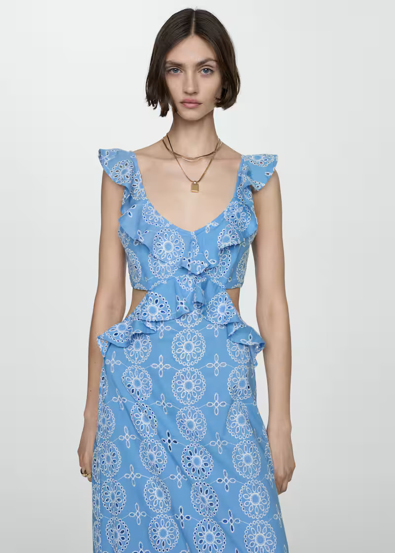 Openwork details ruffle dress -  Women | Mango USA | MANGO (US)