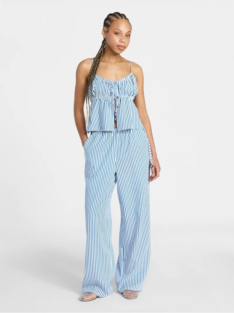 No Boundaries Seersucker Double Tie Cami Top and Pants Set, 2-Piece, Women's XXS-XXL - Walmart.co... | Walmart (US)
