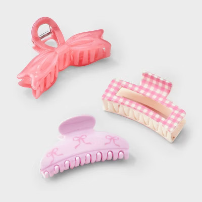 Girls' 3pk Bow Claw Clip Set - art class™ Pink | Target