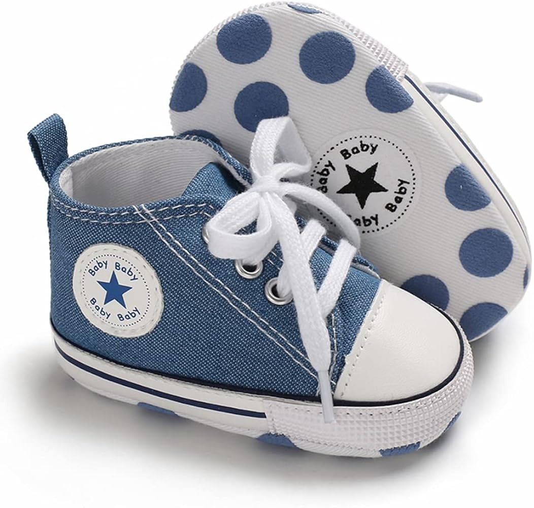 Baby Boys Girls Star High Top Sneaker Soft Anti-Slip Sole Newborn Infant First Walkers Canvas Den... | Amazon (US)