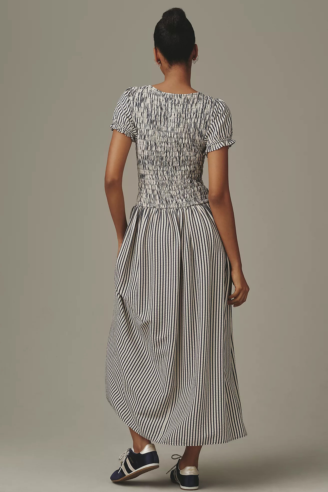Maeve Margie Smocked Stripe Midi Dress | Anthropologie (US)