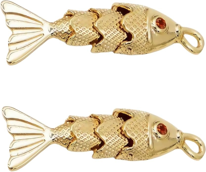 2Pcs Gold Fish Charm Pendant, Sea Animal Golden Fish Shaped Gold Plated Pendants Pave Ocean Penda... | Amazon (US)