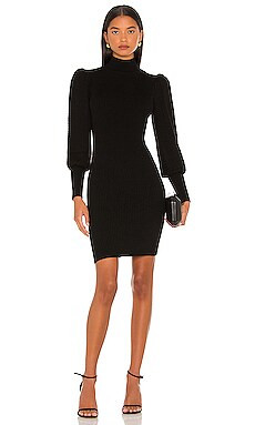 Alice + Olivia Caleb Mock Neck Puff Sleeve Mini Dress in Black from Revolve.com | Revolve Clothing (Global)