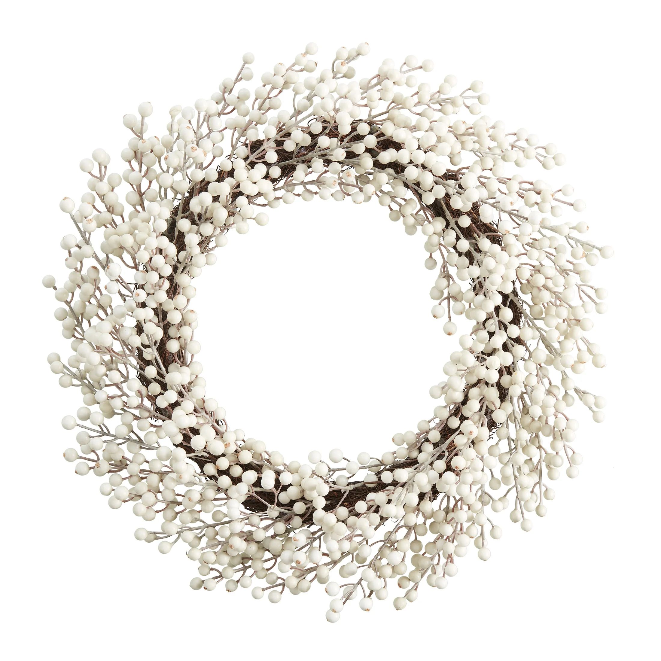 Unlit White Ilex Berry Wreath, 24 in, by Holiday Time | Walmart (US)