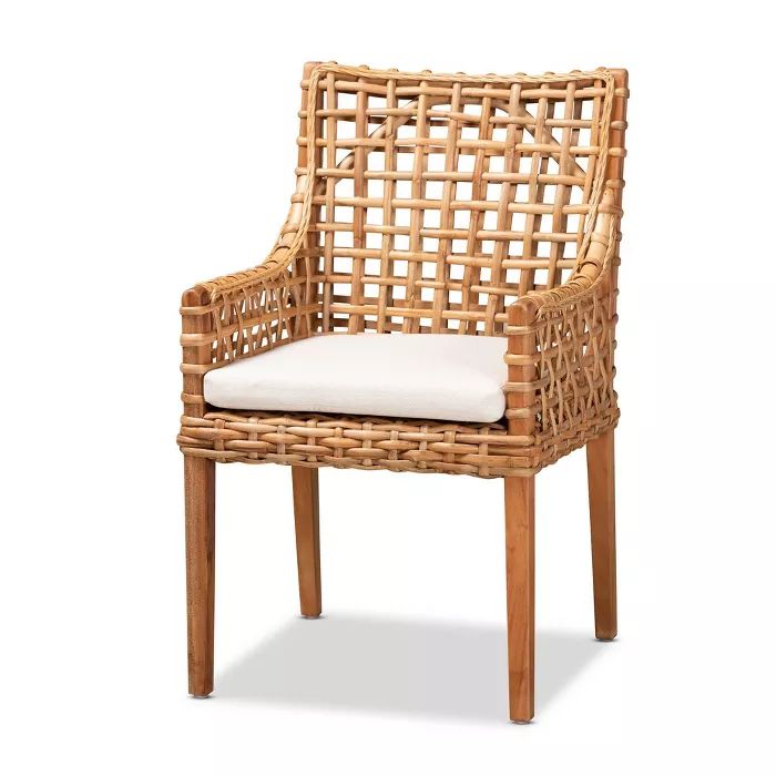 Saoka Wood and Rattan Armchair Natural Brown/White - Baxton Studio | Target