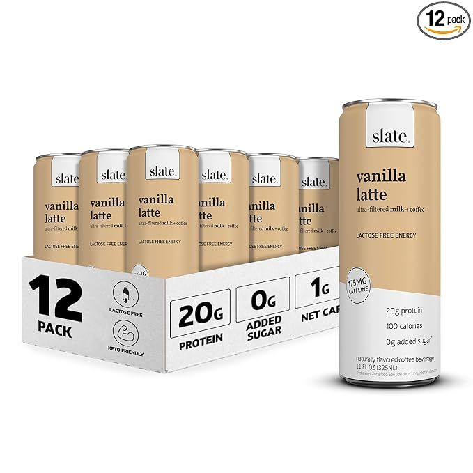 Slate Milk - High Protein Shake, Vanilla Latte, 20g Protein, 0g Added Sugar, 175mg Caffeine, Lact... | Amazon (US)