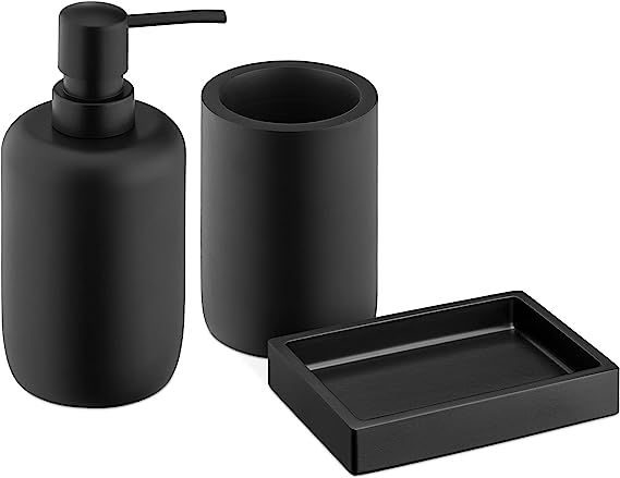 Navaris Bamboo Bathroom Accessories Set - 3-Piece Bath Accessory Kit with Toothbrush Holder/Liqui... | Amazon (US)