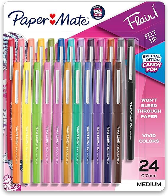 Paper Mate Felt Tip Pens Flair Marker Pens, Medium Point, Assorted, 24 Count | Amazon (US)