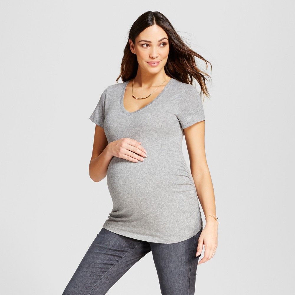 Maternity Shirred V-Neck T-Shirt - Isabel Maternity by Ingrid & Isabel Medium Heather Gray XXL, Women's, Medium Grey Gray | Target
