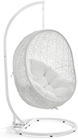 Modway Hide Wicker Rattan Outdoor Patio Porch Lounge Egg Swing Chair Set with Stand in White | Amazon (US)
