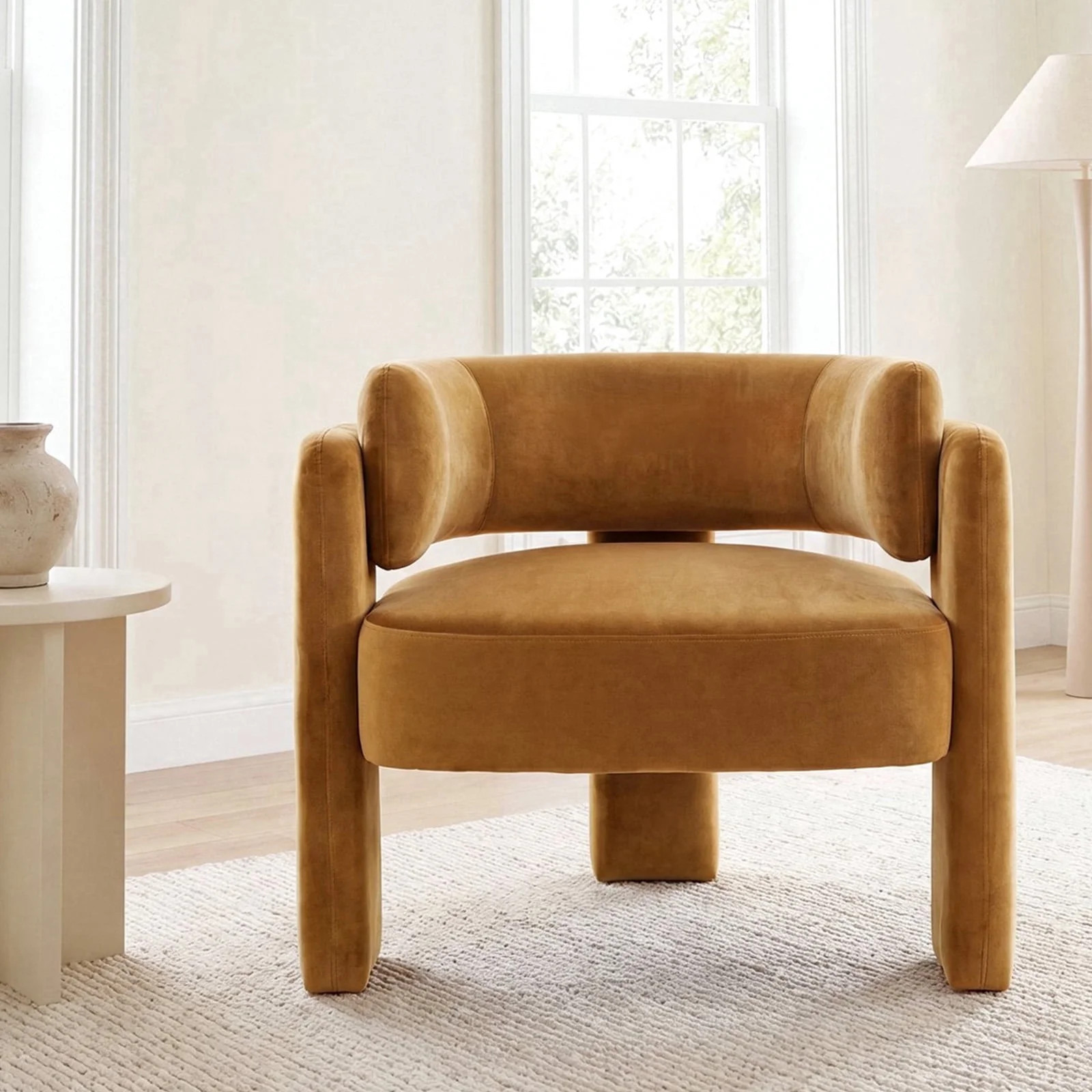 Arlopu Mid Century Modern Accent Barrel Chair, Upholstered Sherpa Armchair with Curved Backrest &... | Walmart (US)