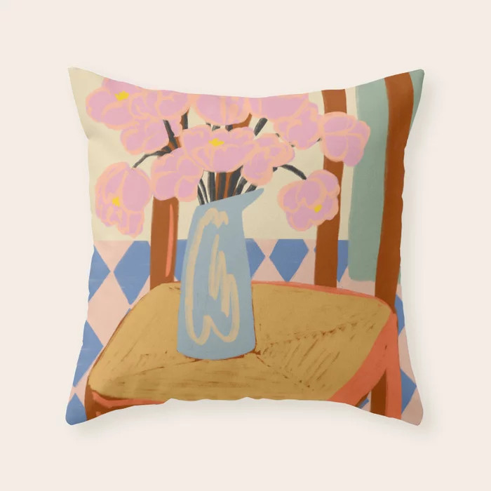 FLOWERS ON A CHAIR Throw Pillow | Society6