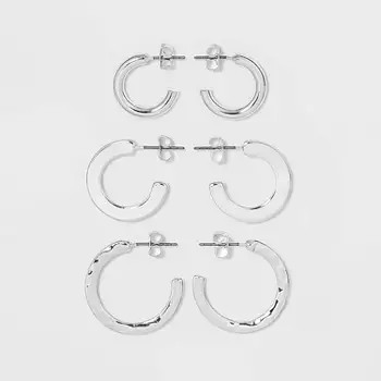 Small Hoop Earring Set 3pc - A New Day™ Silver: Nickel-Free Brass, Hinge Closure, 16+ Age, 0.25... | Target