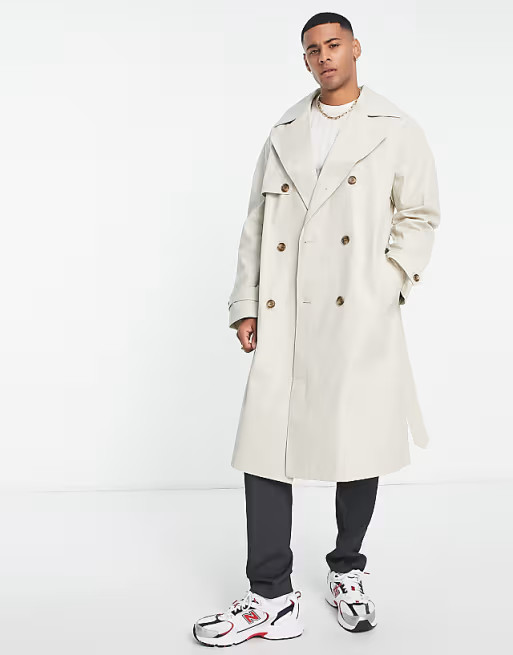 ASOS DESIGN water resistant oversized trench coat in off white | ASOS (Global)