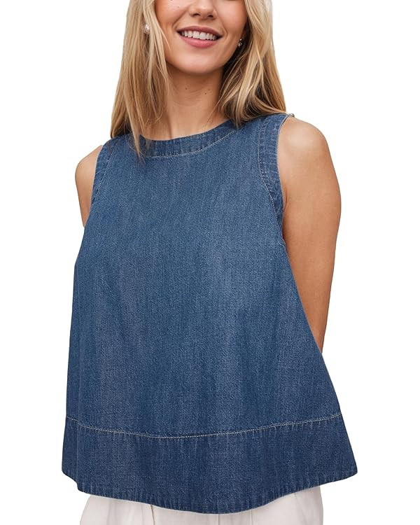 Xiaoxuemeng Womens Denim Top Y2K Sleeveless Jean Tank Tops for Women Crewneck Loose Fit Denim Tan... | Amazon (US)