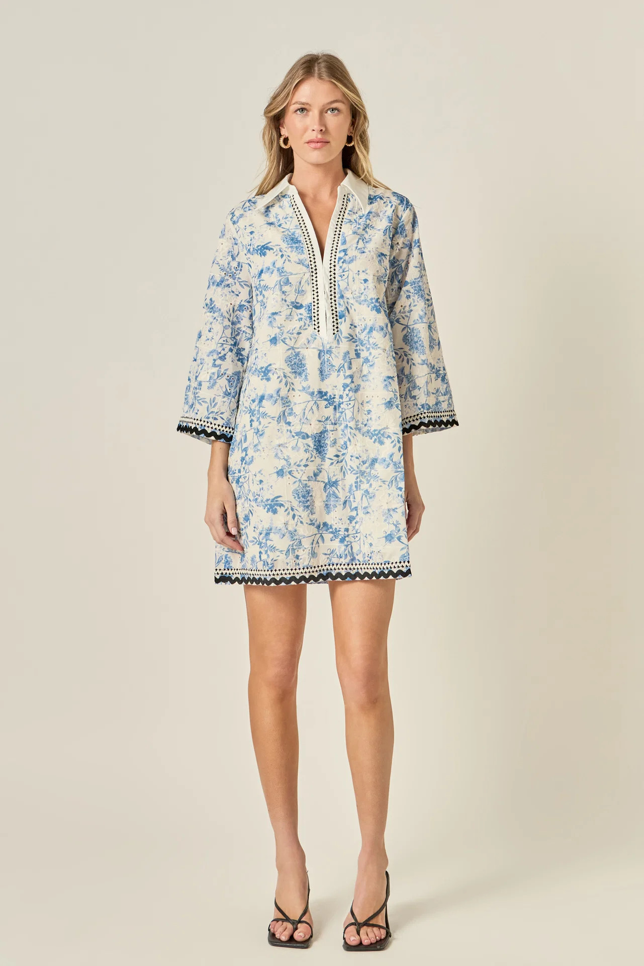 Floral Embroidery Mini Dress BLUE / S | English Factory