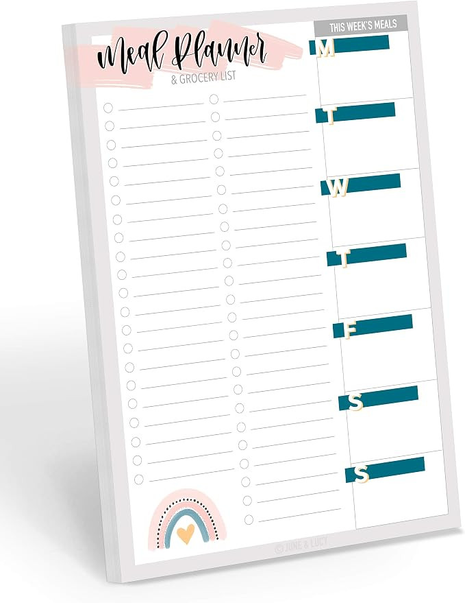 Meal Planner, Grocery List, Meal Planning Pad: 60 Removable Weekly Planner Pages for Family Meal ... | Amazon (US)