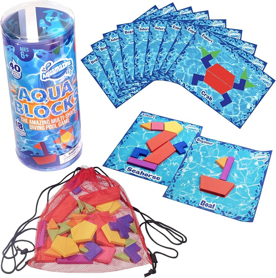 Amazon.com: Aquamazing Aqua Blocks Pool Diving Game- Set Includes 40 Multi-Shape Sinking Toys,18 ... | Amazon (US)