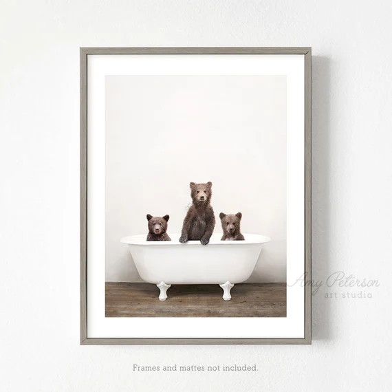 3 Bears Bathtub, 3 Bear Cubs Taking a Bath, Bathroom Art, Bear Bathing, Whimsy Animal, Funny Bath... | Etsy (US)