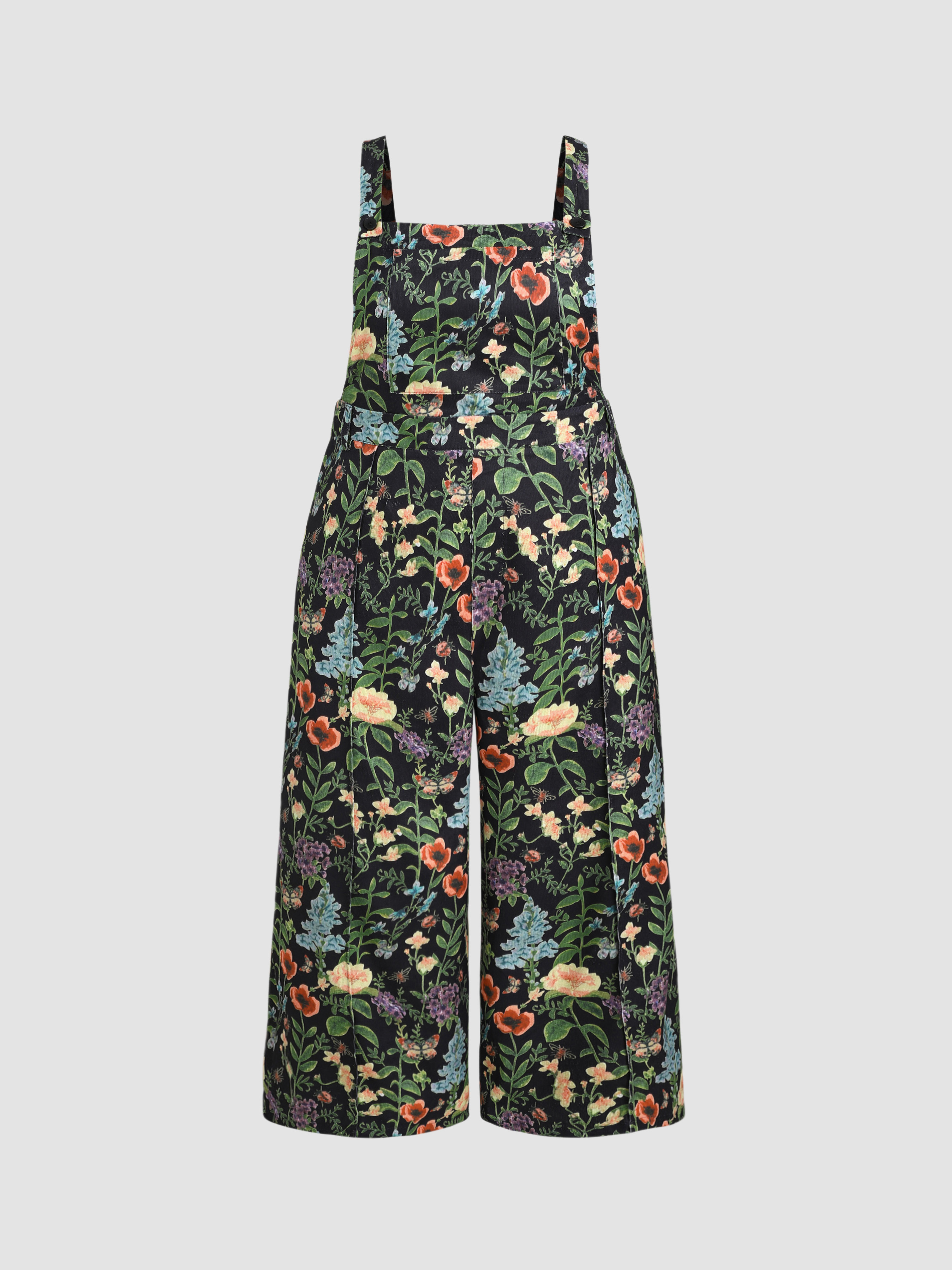 Corduroy Lightweight Corduroy Floral Pocket Wide Leg Jumpsuit Curve & Plus For Daily Casual Picni... | Cider