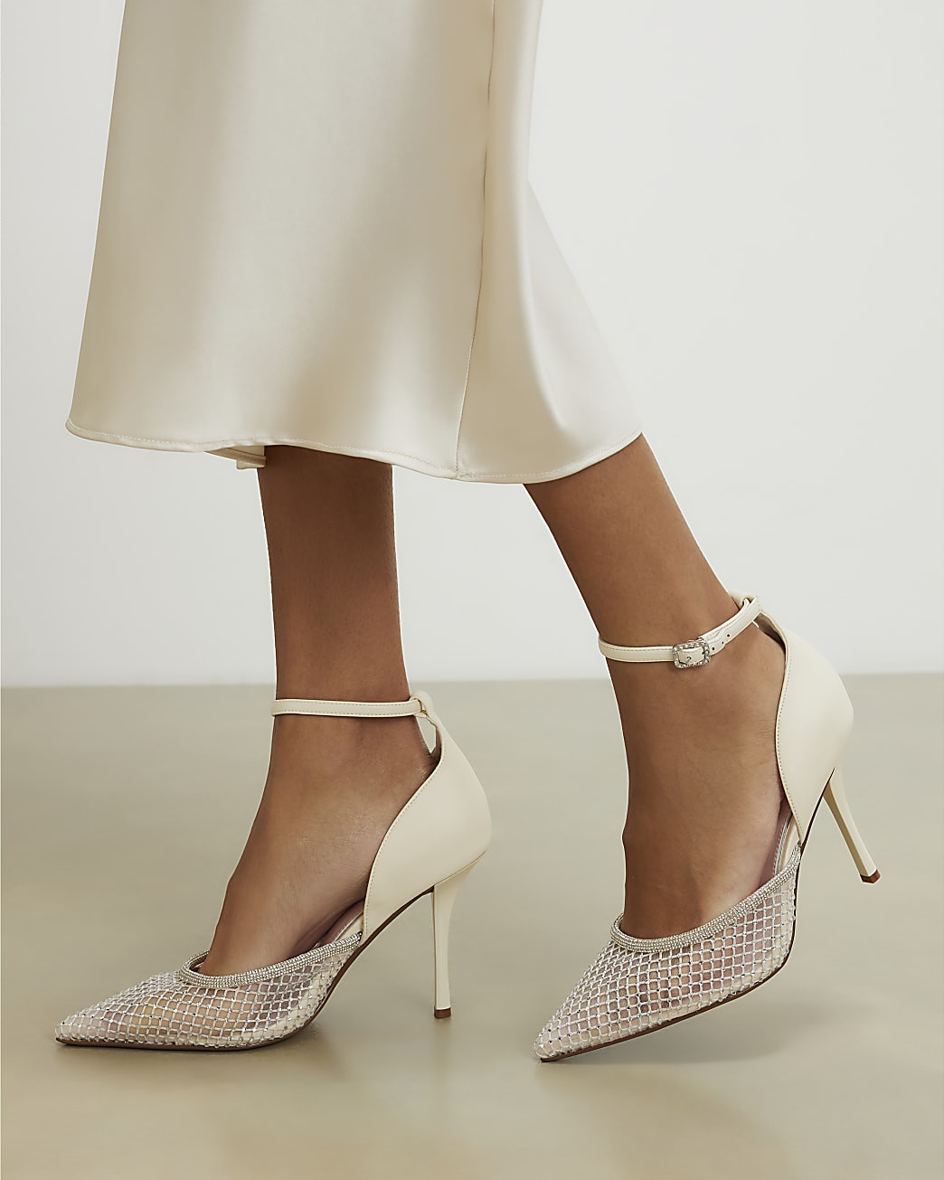 White Embellished Mesh Court Heels | River Island UK & IE