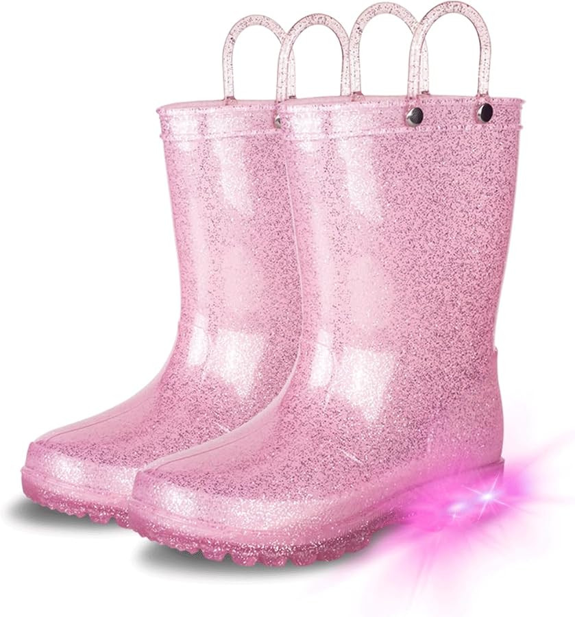 GAWBAW Toddler Rain Boots Kids With Glitter Light up Rain Boots With Easy-on Handles Waterproof F... | Amazon (US)